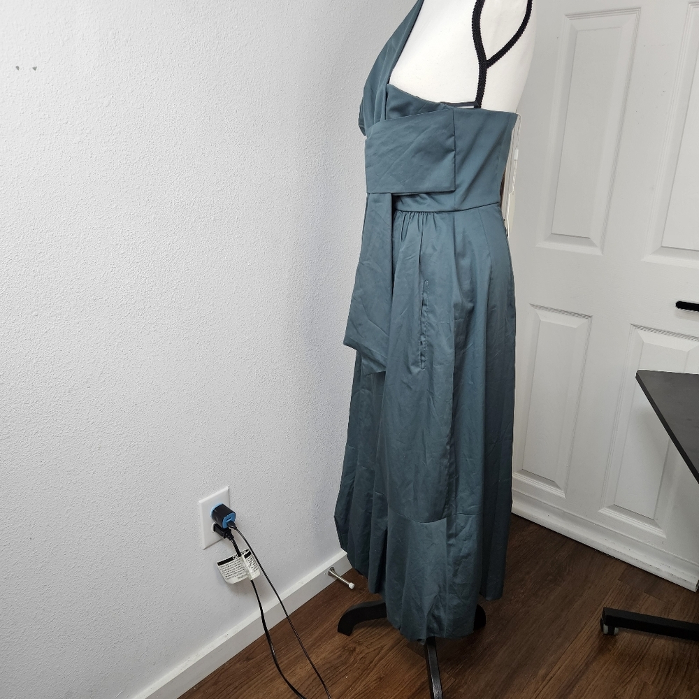 TIBI Eco One Shoulder Dress In Green Size 6 NWT Organic Cotton Party Holiday - Picture 10 of 14